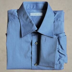 Ermenegildo Zegna Portofino French Cuff Dress Shirt Blue Cotton 44 Neck 17.5